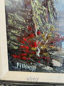 Vintage 1975 Oil On Canvas Large Mountain Scape Painting (Signed)