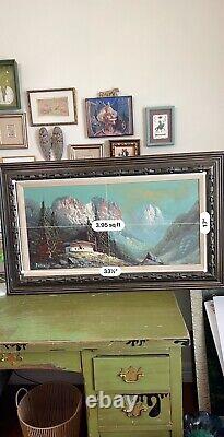 Vintage 1975 Oil On Canvas Large Mountain Scape Painting (Signed)