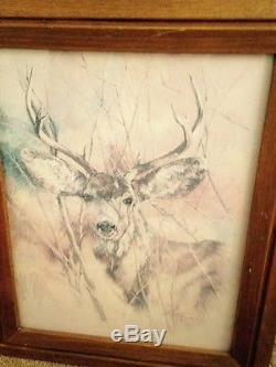 Vintage 1978 signed K Maroon deer sketch