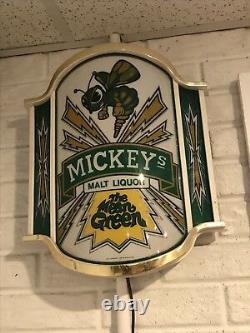 Vintage 1983 Mickeys Malt Liquor Lighted Sign (Mean Green)