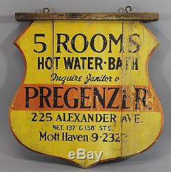 Vintage 20thC Painted Wood, Bronx New York City 2-Sided Advertising Shield Sign