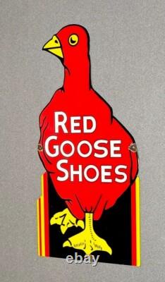 Vintage 24 Red Goose Shoes Porcelain Sign Car Gas Truck Oil