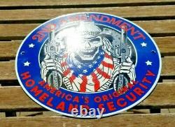 Vintage 2nd Amendment Porcelain Harley Skull Cowboy America First Gun Gas Sign