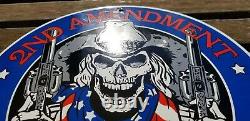 Vintage 2nd Amendment Porcelain Harley Skull Cowboy America First Gun Gas Sign