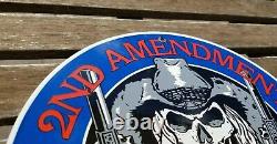 Vintage 2nd Amendment Porcelain Harley Skull Cowboy America First Gun Gas Sign