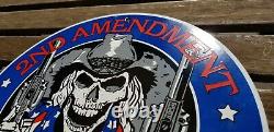 Vintage 2nd Amendment Porcelain Harley Skull Cowboy America First Gun Gas Sign