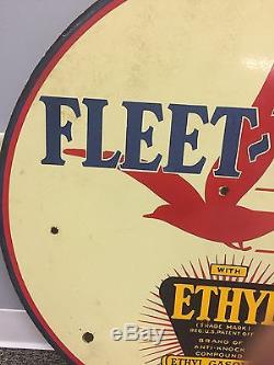 Vintage 30 DSP Fleet Wing Ethyl Porcelain Sign Gas Oil