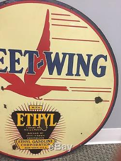Vintage 30 DSP Fleet Wing Ethyl Porcelain Sign Gas Oil