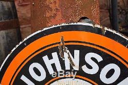 Vintage 30 JOHNSON Ethyl GASOLENE Double Sided Porcelain Gas Station Oil Sign