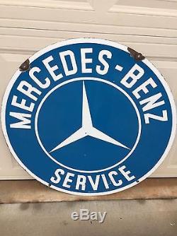 Vintage 42 Double Sided Porcelain Mercedes Benz Service Dealership Sign Gas Oil