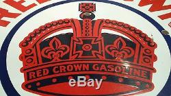 Vintage 42 Porcelain Gasoline Advertising Sign Red Crown Gasoline Estate