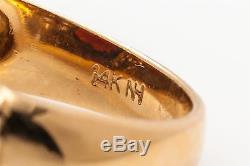 Vintage $5000 LEAF PATTERN Signed 10ct Natural Garnet 14k Yellow Gold Band Ring