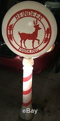 Vintage 54 Reindeer Parking Sign Christmas Lighted Blow Mold Yard Decor