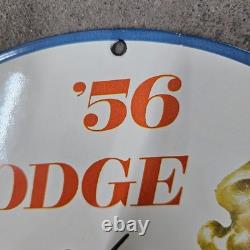 Vintage 56 Dodge Go Old Us Gasoline Oil Gas Pump Enamel Porcelain Sign