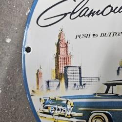 Vintage 56 Dodge Go Old Us Gasoline Oil Gas Pump Enamel Porcelain Sign