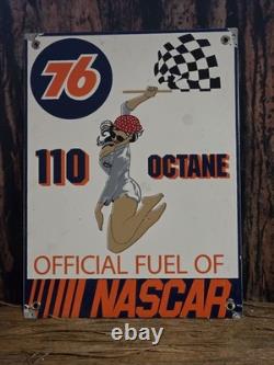 Vintage 76 110 Octane Porcelain Sign Official Fuel Of Nascar 16×10