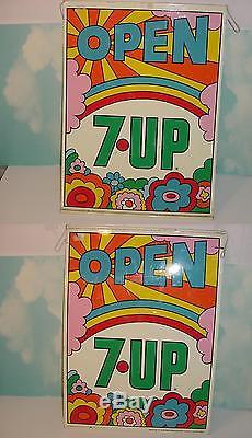 Vintage 7-Up Double Sided Sign! Excellent! Peter Max Design