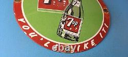 Vintage 7 Up Soda Porcelain Grocery Piggly General Store Gas Oil Pump Plate Sign