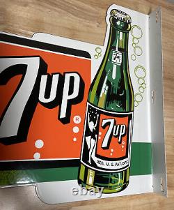 Vintage 7up Soda Double-sided Porcelain Sign Flange Advertising Store Beverage