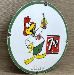 Vintage 7up Soda Pop Porcelain Sign Gas Station Pump Plate Motor Oil Pepsi Cola