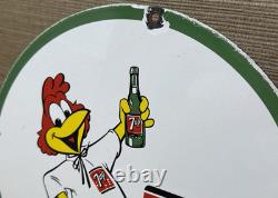 Vintage 7up Soda Pop Porcelain Sign Gas Station Pump Plate Motor Oil Pepsi Cola