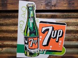 Vintage 7up Soda Porcelain Sign Old Flange Beverage Advertising Food Store 32