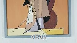Vintage Abstract Cubism Painting Signed C Ney Mid Century Style Modernist Large
