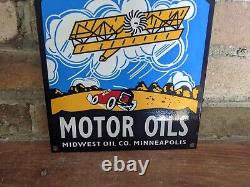 Vintage Ace High Aviation Motor Oil Porcelain Gas Sign Midwest Oil Co. 12 X 8