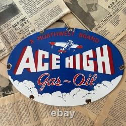 Vintage Ace High Gas-oil 8x12 Inches Porcelain Enamel Sign