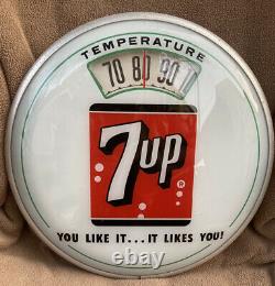 Vintage Advertising Rare 7 Up Round Bubble Glass Wall Thermometer