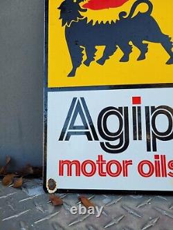 Vintage Agip Motor Oil Porcelain Sign Old Metal Italian Petrol Lube Advertising