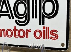 Vintage Agip Motor Oils Porcelain Sign Race Car Pump Plate Pit Stop Oil Petrol