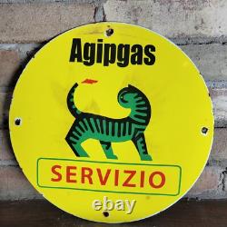 Vintage Agipgas Servizio Gasoline Porcelain Gas Pump Metal Sign Motor Oil 12