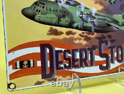 Vintage Air Force Porcelain Sign Gas Oil Navy Marines C130 Hercules Desert Storm