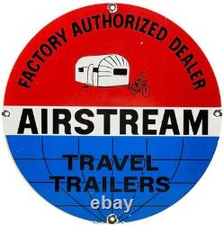 Vintage Airstream Travel Trailers Porcelain Sign Dealership Gas Motor Oil Bike