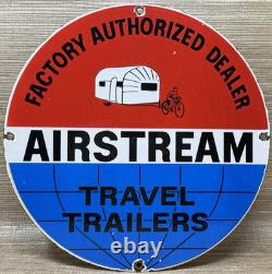 Vintage Airstream Travel Trailers Porcelain Sign Dealership Gas Motor Oil Bike