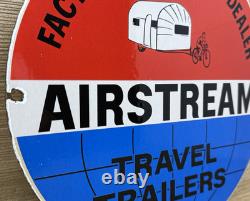 Vintage Airstream Travel Trailers Porcelain Sign Dealership Gas Motor Oil Bike