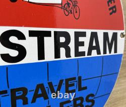 Vintage Airstream Travel Trailers Porcelain Sign Dealership Gas Motor Oil Bike