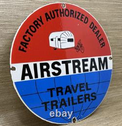 Vintage Airstream Travel Trailers Porcelain Sign Dealership Gas Motor Oil Bike