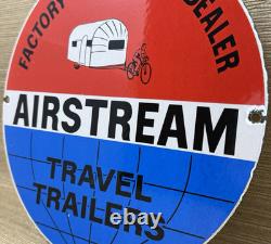 Vintage Airstream Travel Trailers Porcelain Sign Dealership Gas Motor Oil Bike