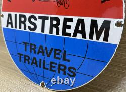 Vintage Airstream Travel Trailers Porcelain Sign Dealership Gas Motor Oil Bike