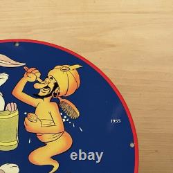 Vintage Aladdin Gasoline Porcelain Sign Gas Oil Sale Service Station Pump Plate