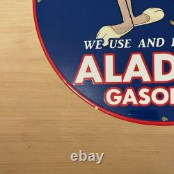 Vintage Aladdin Gasoline Porcelain Sign Gas Oil Sale Service Station Pump Plate
