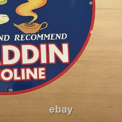 Vintage Aladdin Gasoline Porcelain Sign Gas Oil Sale Service Station Pump Plate