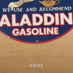 Vintage Aladdin Gasoline Porcelain Sign Gas Oil Sale Service Station Pump Plate