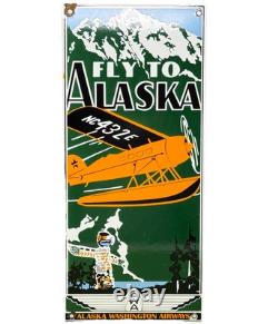 Vintage Alaska Airlines Porcelain Sign Aviation Washington Airplane Airport Gas
