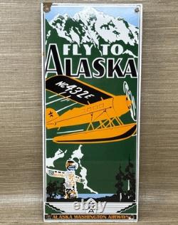 Vintage Alaska Airlines Porcelain Sign Aviation Washington Airplane Airport Gas