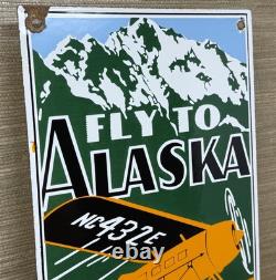 Vintage Alaska Airlines Porcelain Sign Aviation Washington Airplane Airport Gas