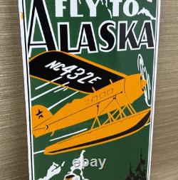Vintage Alaska Airlines Porcelain Sign Aviation Washington Airplane Airport Gas