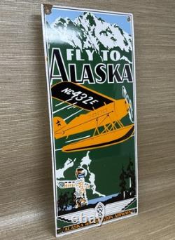 Vintage Alaska Airlines Porcelain Sign Aviation Washington Airplane Airport Gas